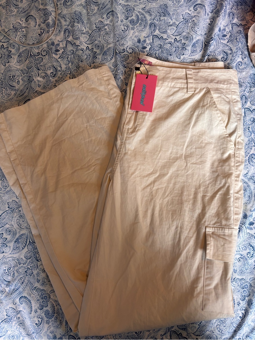 Edikted Beige High-Waist Wide-Leg Trousers